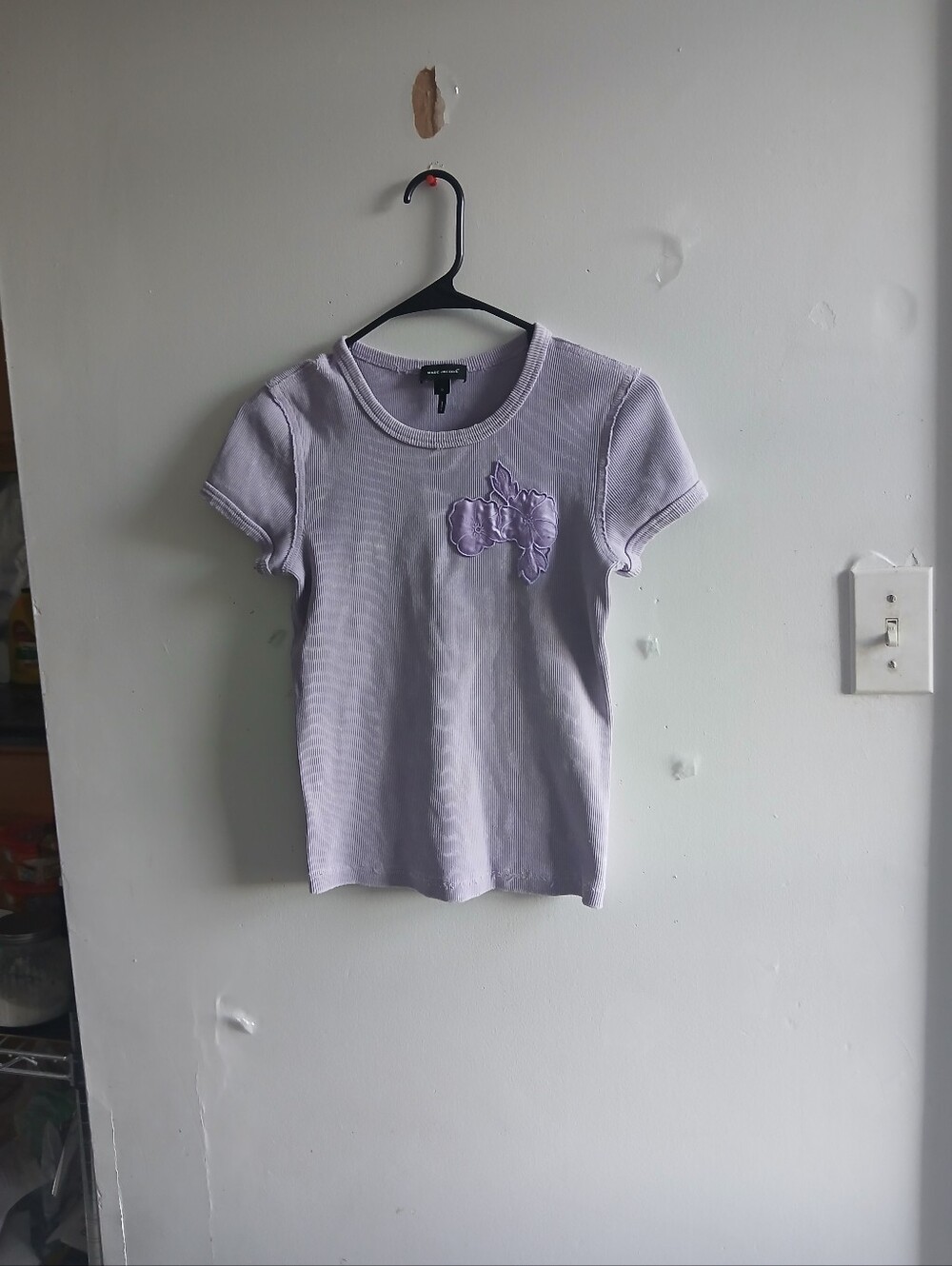 Marc Jacobs Lavender Ribbed Short Sleeve Tee with Floral Applique